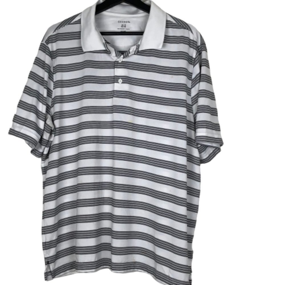 George Men's Polo Shirt White w/ Blue Stripes XL